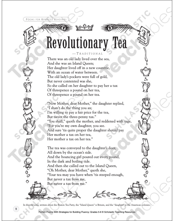 Revolutionary Tea Fluency Building Poem Printable Texts Lesson Plans And Ideas