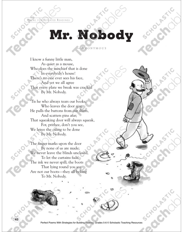 Mr. Nobody: Fluency-Building Poem | Printable Texts, Lesson Plans and Ideas