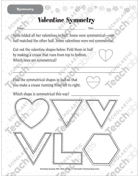 valentine symmetry printable skills sheets