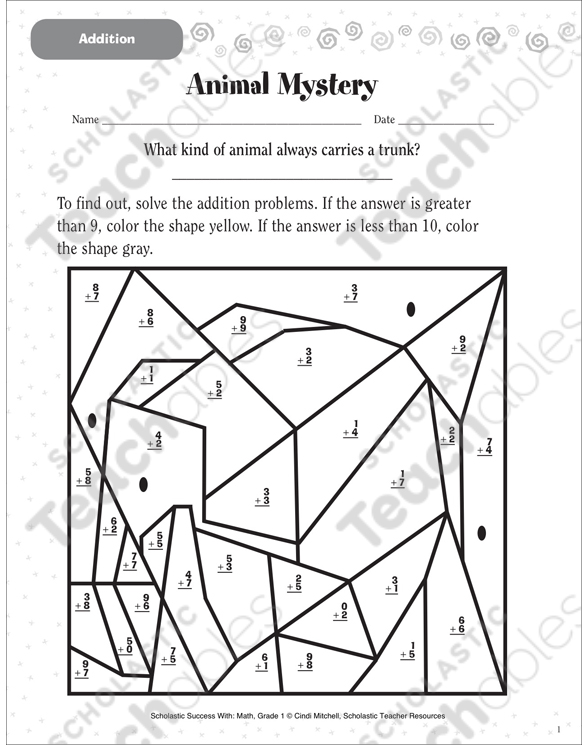 Animal Mystery (Addition) | Printable Skills Sheets, Hidden ...