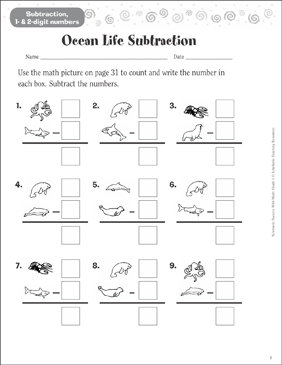 Ocean Life Subtraction (1 & 2 Digit Subtraction) | Printable ...