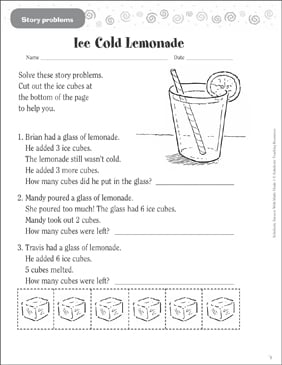Ice Cold Lemonade Story Problems Printable Skills Sheets