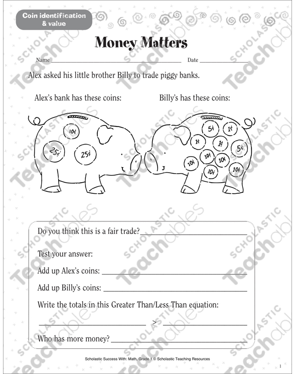 Money Matters Coin Identification Value Printable Skills Sheets