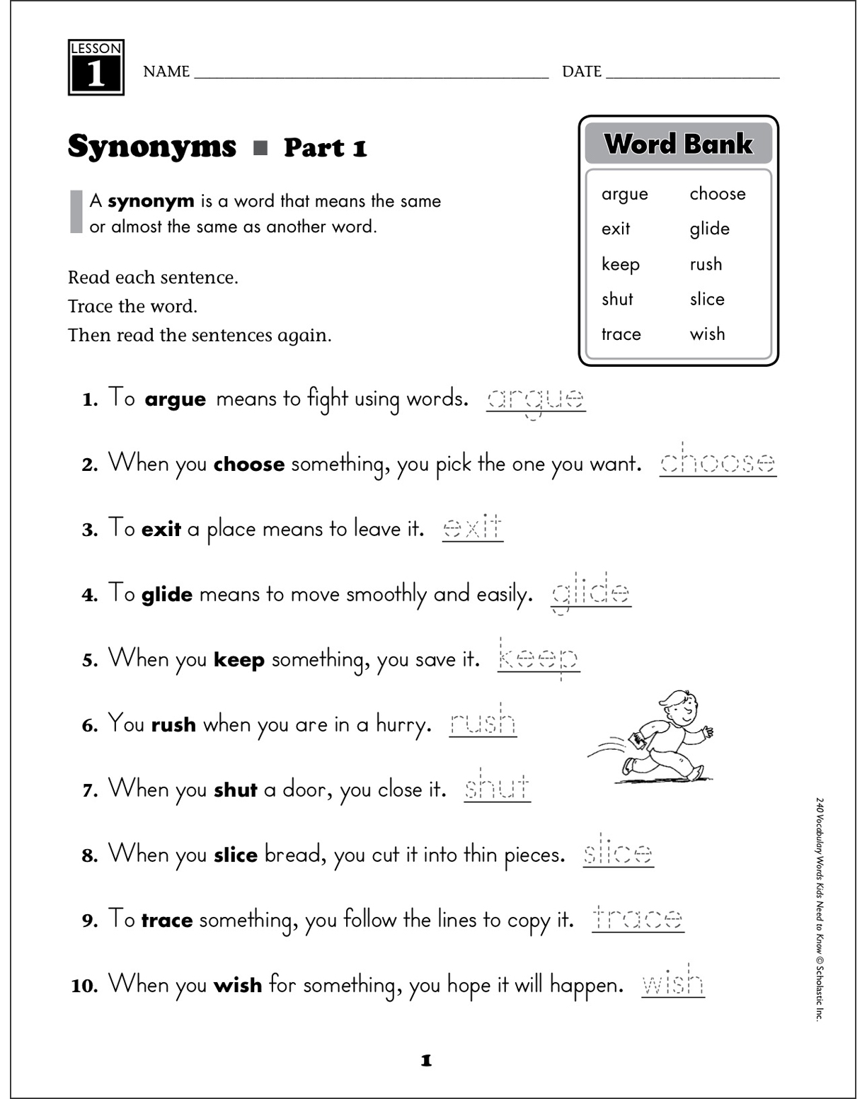 synonyms grade 2 vocabulary activities crossword