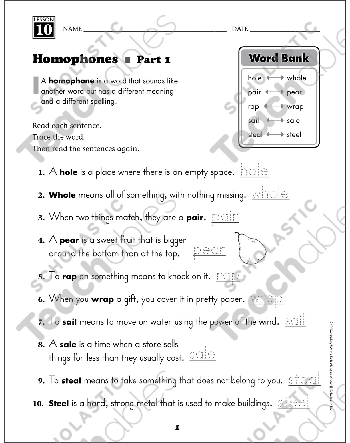 Homophones: Grade 21 Vocabulary  Printable Skills Sheets In Homophones Worksheet 2nd Grade