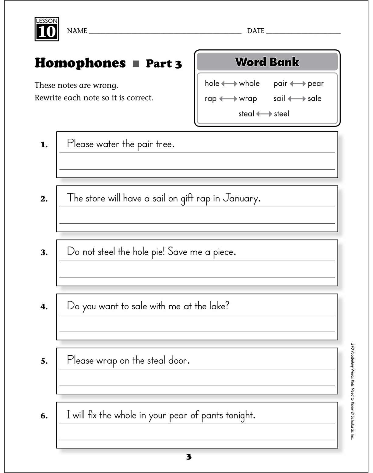 homophones grade 2 vocabulary printable skills sheets