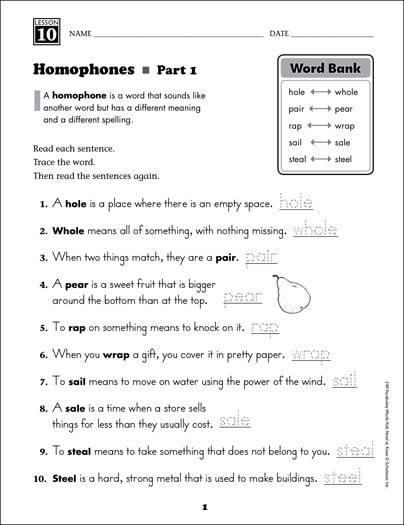 homophones grade 2 vocabulary printable skills sheets