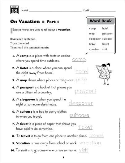 On Vacation (Content Words): Grade 2 Vocabulary