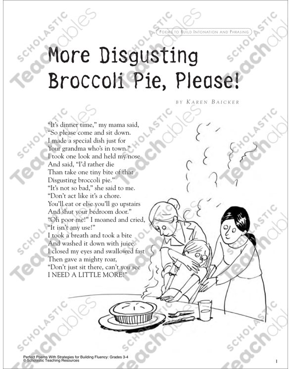More Disgusting Broccoli Pie, Please!: A Poem for Groups | Printable Texts,  Lesson Plans and Ideas