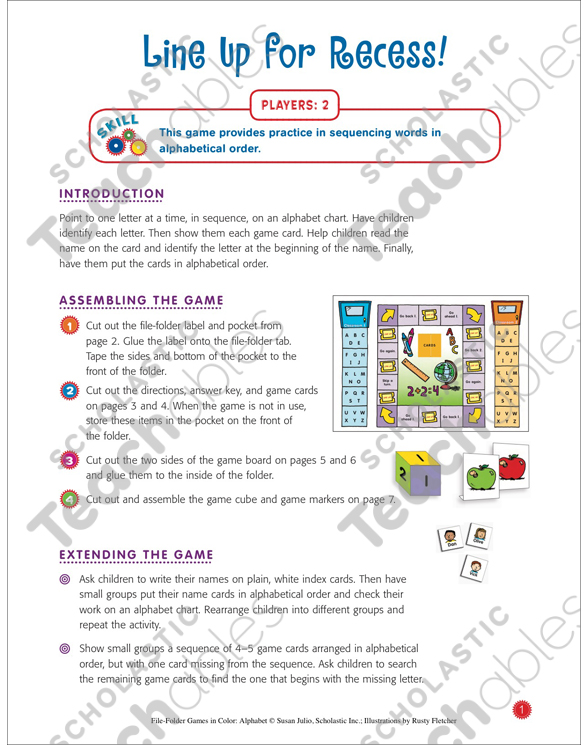 Line Up for Recess!: File-Folder Games in Color | Printable ...