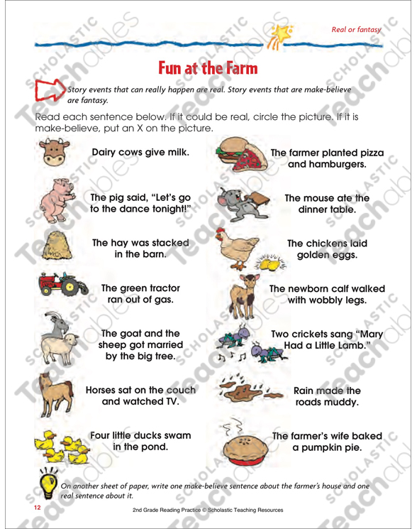 Fun At The Farm Reading Passage And Activity Real Or Fantasy Printable Skills Sheets