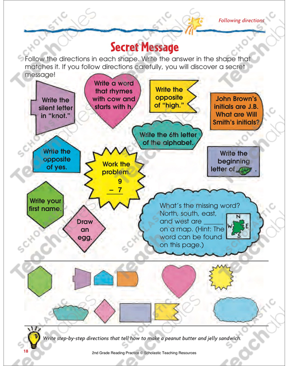 Secret Message: Reading Passage and Activity - Following ...