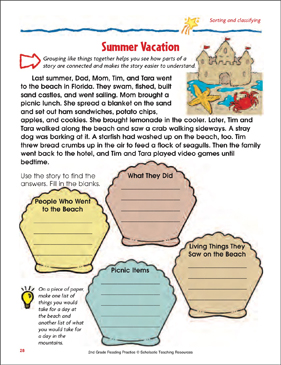 Summer Vacation: Reading Passage and Activity | Printable Skills Sheets
