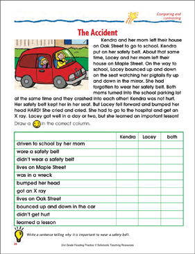 The Accident Reading Passage And Activity Comparing And Contrasting Printable Skills Sheets