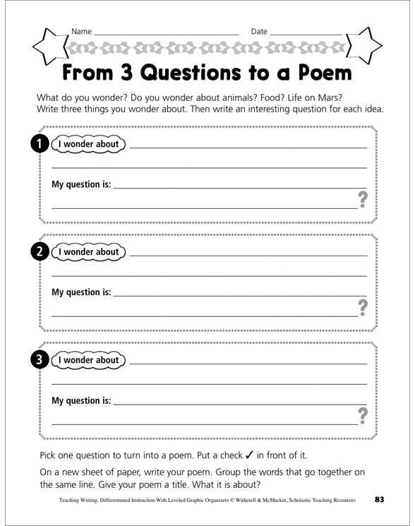Writing Free-Form Poetry: Leveled Graphic Organizers | Printable ...