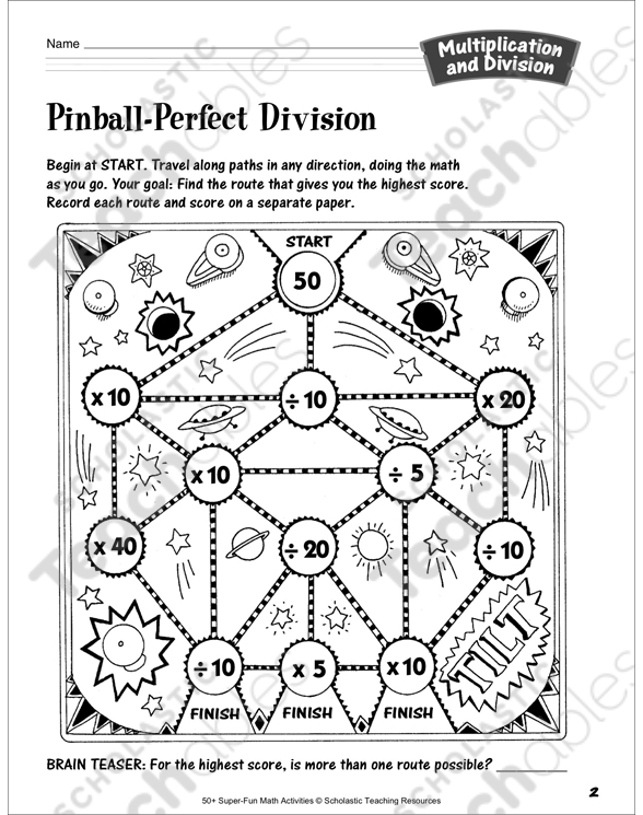 Pinball-Perfect Division: Division Activity | Printable ...