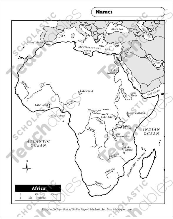 blank physical map of africa