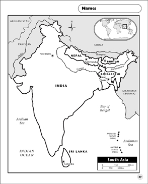 South Asia Map Printable Maps And Skills Sheets