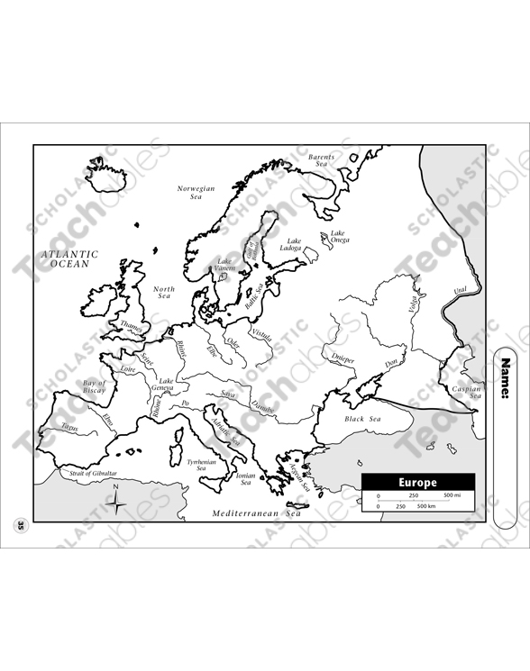 europe physical map with key