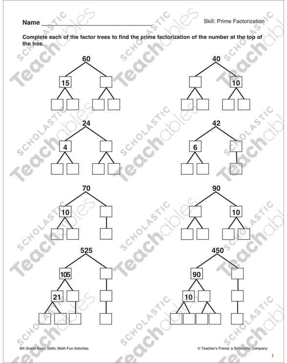Prime Factorization | Printable Skills Sheets