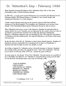 History of St. Valentine's Day: Reference Page | Printable Texts, Skills  Sheets