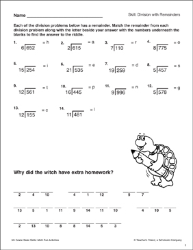 Division with Remainders: Math Skills | Printable Skills Sheets and ...