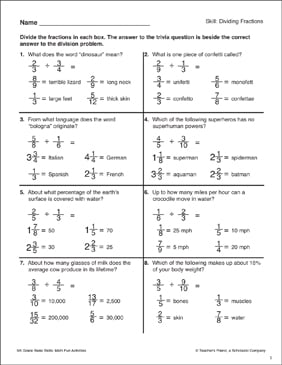 Dividing Fractions: Math Skills | Printable Skills Sheets ...