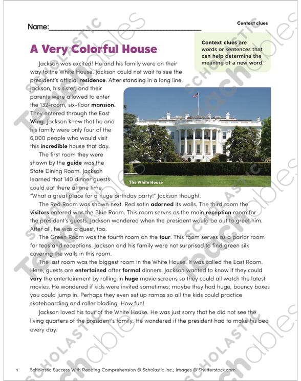 A Very Colorful House (Context clues) | Printable Skills ...