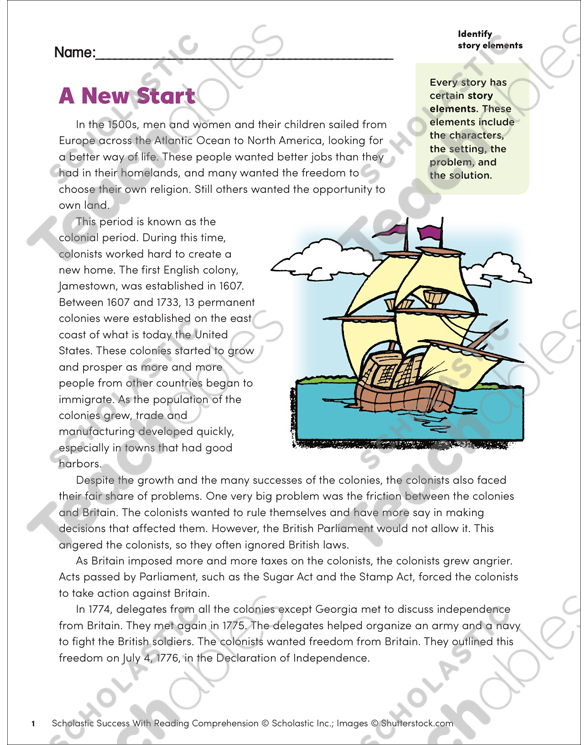 Identifying Story Setting Worksheets