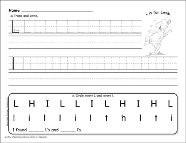 l is for lamb letter formation practice printable skills sheets