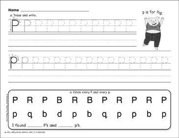 p is for pig letter formation practice printable skills sheets