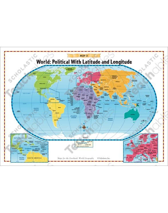 world political map with latitude and longitude