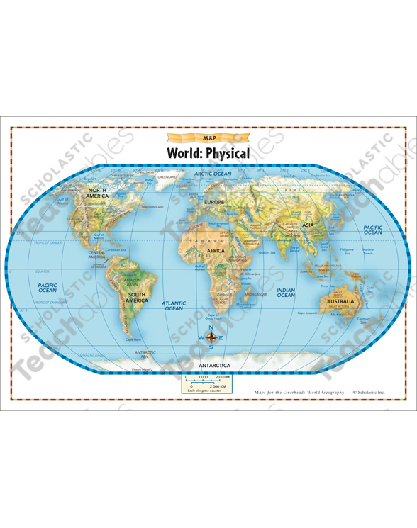 physical map of world for kids