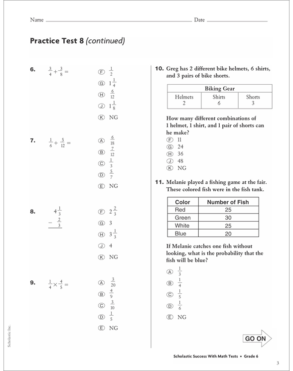 Math Skills Practice Test (Computation & Problem Solving) | Printable