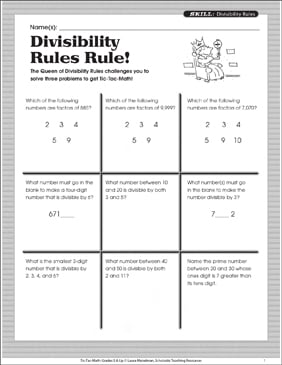 Divisibility Rules Chart Printable