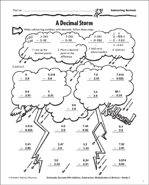 A Decimal Storm (Subtracting Decimals) | Printable Skills Sheets