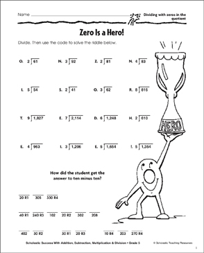 Zero Is a Hero! (Dividing With Zeros in the Quotient) | Printable Skills  Sheets, Number Puzzles