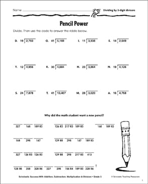 pencil power dividing by 2 digit divisors printable skills sheets number puzzles