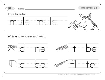 long vowels u e phonics learning mats printable skills sheets