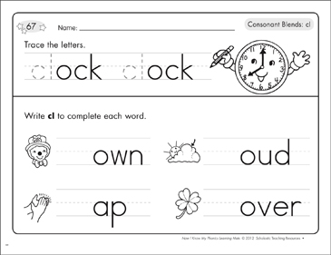 consonant blends cl phonics learning mats printable skills sheets