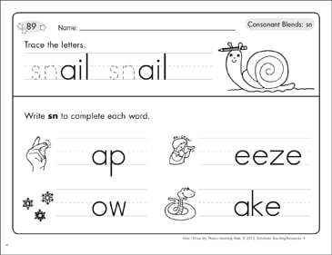 consonant blends sn phonics learning mats printable skills sheets