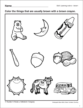Download Learning the Color Brown: Kindergarten Basic Skills | Printable Skills Sheets