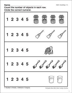 counting 1 5 kindergarten basic skills printable skills sheets