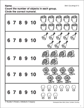 counting 6 10 kindergarten basic skills printable skills sheets