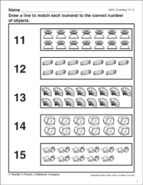 counting 11 15 kindergarten basic skills printable skills sheets
