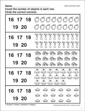Counting 16-20: Kindergarten Basic Skills | Printable Skills ...