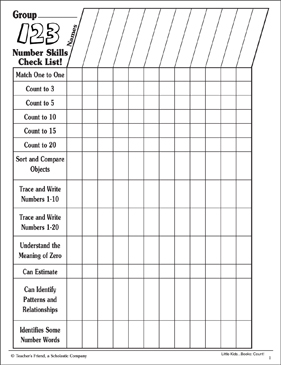 counting teacher s number skills check list printable checklists skills sheets