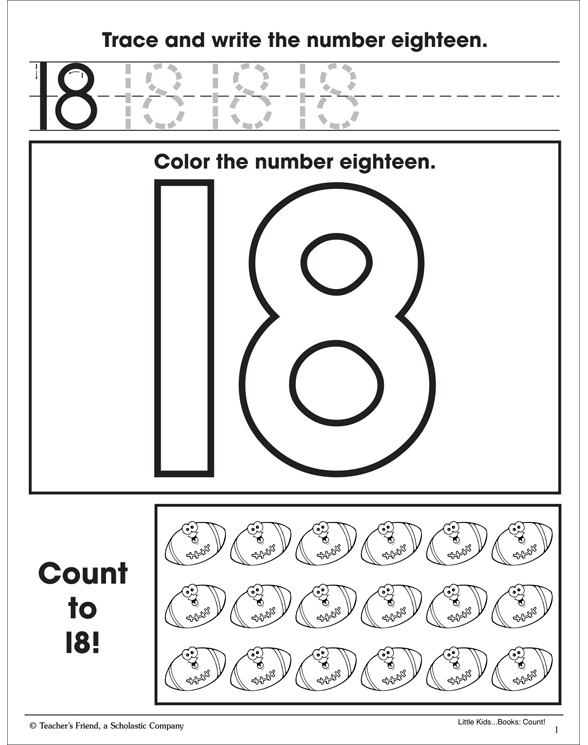 Number Eighteen Math Practice Page Printable Skills Sheets