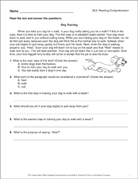questions with printable comprehension 1 grade for reading free and Training: Dog Questions Passage Comprehension