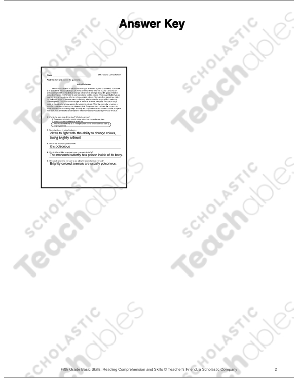 Animal Defenses: Passage and Questions | Printable Texts and Skills Sheets